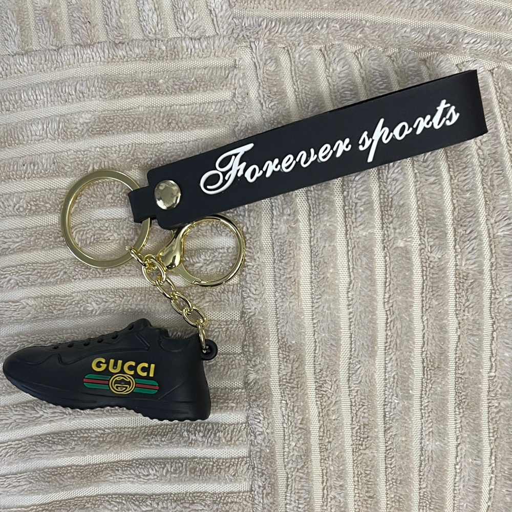 Fashion Only Gucci Black Sneaker Keychain with Gold Details